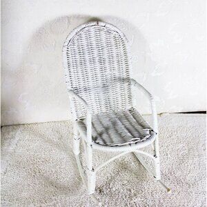 Vintage 1970s Doll Rocking Chair: White Wicker, Fits 20" Doll (AS IS)